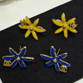 Chanel 2026 Gold Double C Blue and Yellow Enamel Flower Stud Earrings